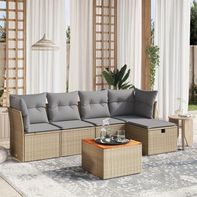6-delige Loungeset met kussens poly rattan gemengd beige