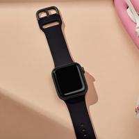 Soft siliconen bandje met gespsluiting - Zwart - Geschikt voor Apple Watch 44mm / 45mm / 46mm / 49mm - thumbnail