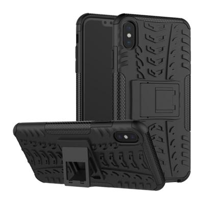 Moe van textuur TPU + PC schokbestendige behuizing voor iPhone X / XS met houder (zwart)