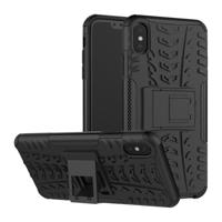 Moe van textuur TPU + PC schokbestendige behuizing voor iPhone X / XS met houder (zwart) - thumbnail