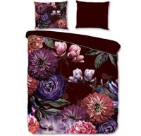 Descanso Dekbedovertrek "bloemen" - Bordeaux - (140x200/220 cm) - Biologisch Katoen satijn - thumbnail