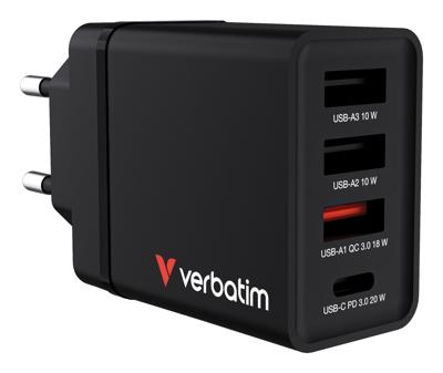 Verbatim CHR-30EU1 USB-oplader 30 W 3x USB-A, 1x USB-C USB PD, QC 3.0, USB PD 3.0 Zwart