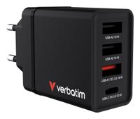 Verbatim CHR-30EU1 USB-oplader 30 W 3x USB-A, 1x USB-C USB PD, QC 3.0, USB PD 3.0 Zwart - thumbnail