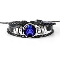 12 sterrenbeeld zwart gevlochten lederen glazen koepel Punk mannen Bracelet(Scorpio) - thumbnail
