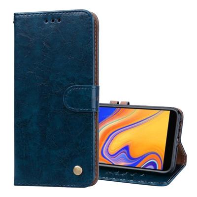 Business stijl olie Wax textuur horizontale Flip lederen case voor Galaxy J4 + met houder & kaartsleuven & portemonnee (blauw)