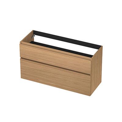 INK - Onderkast 2 Laden Greeploos met Houten Keerlijst A-symmetrisch - 1200x450x650 Mm - Blank Eiken