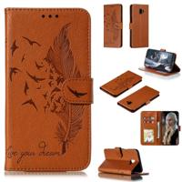 Feather patroon Litchi textuur horizontale Flip lederen draagtas met portemonnee & houder & kaartsleuven voor Galaxy J6 PLUS (bruin) - thumbnail