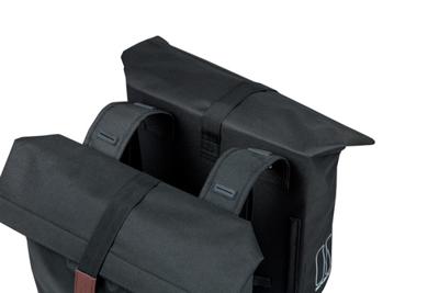 Basil city dubbele fietstas - waterafstotend polyester - zwart - universal bridge systeem - 28-32l - thumbnail