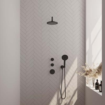 Brauer Black Carving Thermostatische Regendoucheset Inbouw - Hoofddouche 20 cm - Gebogen Wandarm - Handdouche 3 Standen - Doucheslang - Wandaansluitbocht - Mat Zwart