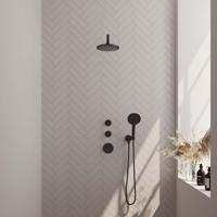 Brauer Black Carving Thermostatische Regendoucheset Inbouw - Hoofddouche 20 cm - Gebogen Wandarm - Handdouche 3 Standen - Doucheslang - Wandaansluitbocht - Mat Zwart - thumbnail