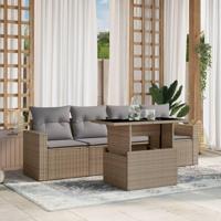 5-delige Loungeset met kussens poly rattan beige - thumbnail