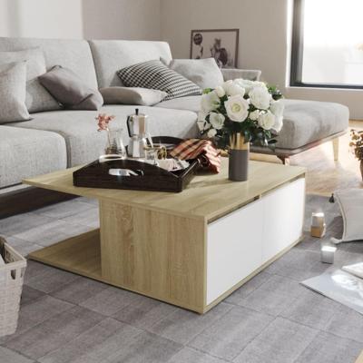 Salontafel 80x80x31 cm bewerkt hout wit en sonoma eikenkleurig