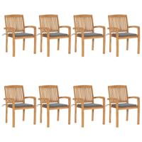 Tuinstoelen stapelbaar 8 st met kussens massief teakhout - thumbnail