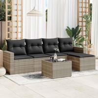 6-delige Loungeset met kussens poly rattan lichtgrijs - thumbnail