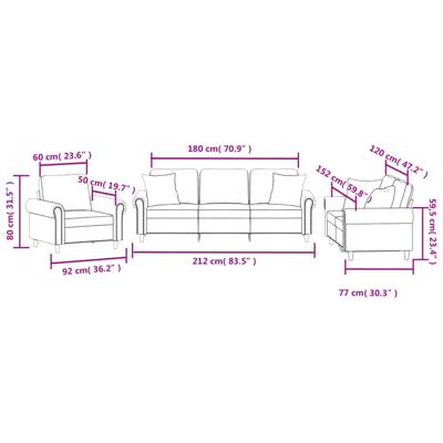 3-delige Loungeset met kussens fluweel zwart - thumbnail