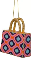 Vondels glazen kerstbal shopper 7cm oranje, blauw - thumbnail
