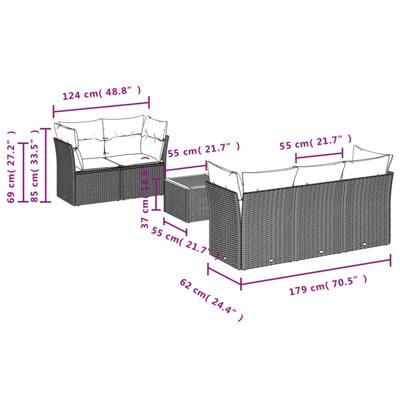 6-delige Loungeset met kussens poly rattan grijs - thumbnail