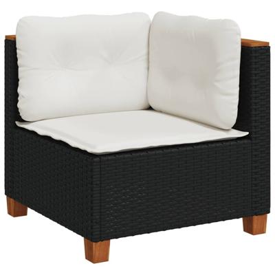 7-delige Loungeset met kussens poly rattan zwart