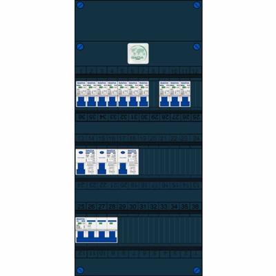 10 groepenkast 3 fase 400V 3 aardlekschakelaars 10 groepen hoofschakelaar 40A 3 rijen Gacia