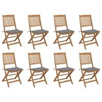 Tuinstoelen 8 st inklapbaar met kussens massief acaciahout - thumbnail