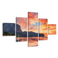Schilderij - Zonsondergang in Thailand, 5 luik, Premium Print - thumbnail