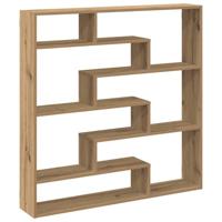 Wandschap kubus 7 vakken bewerkt hout artisanaal eikenkleurig - thumbnail