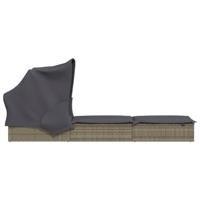 Ligbed met inklapbaar dak 213x63x97 cm poly rattan grijs - thumbnail