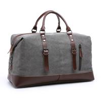 Canvas Leather Men Travel Bags Carry on Luggage Bags Men Duffel Bags Handbag Travel(Gray) - thumbnail