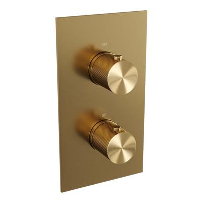 Goud geborstelde thermostatische inbouw regendouche 3-weg SET 42 met 30 cm douchekop en handdouche