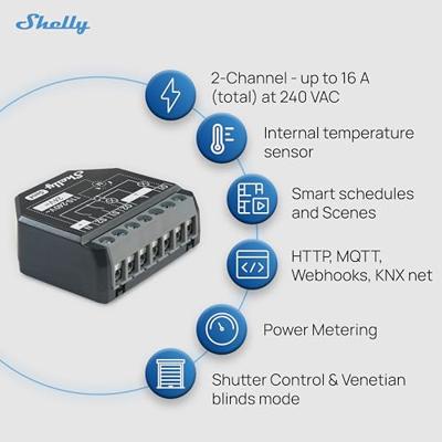 Shelly 2PM Gen4 Besturingsapparaat Bluetooth, WiFi, ZigBee Shelly 2PM Gen4 Besturingsapparaat Bluetooth, WiFi, ZigBee