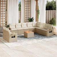 11-delige Tuinset met kussens poly rattan beige - thumbnail