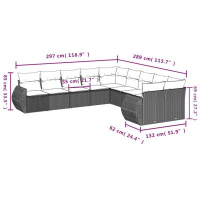 10-delige Loungeset met kussens poly rattan zwart - thumbnail
