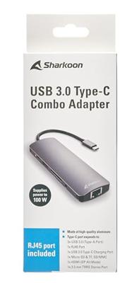 Sharkoon usb 3.0 type c combo adapter dockingstation (donkergrijs)