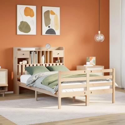 Bed met boekenkast zonder matras massief grenenhout 135x190 cm - thumbnail