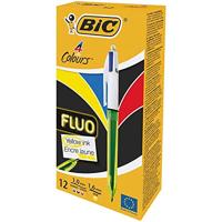 Balpen Bic 4kleuren medium fluor geel | 12 stuks - thumbnail