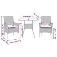 3-delige Tuinset met kussens poly rattan en glas bruin - thumbnail