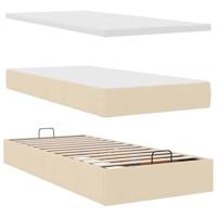 Ottoman bed met matras en LED's 90x190cm stof crèmekleurig - thumbnail