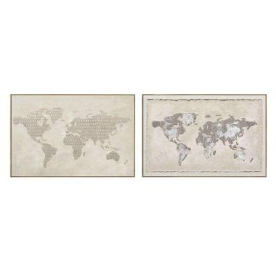 Schilderij Home ESPRIT Beige Wereldkaart Loft 120 x 3,7 x 80 cm (2 Stuks)
