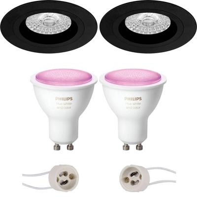 Pragmi Rodos Pro - Inbouw Rond - Mat Zwart - Ø93mm - Philips Hue - LED Spot Set GU10 - White and Color Ambiance - Bluetooth