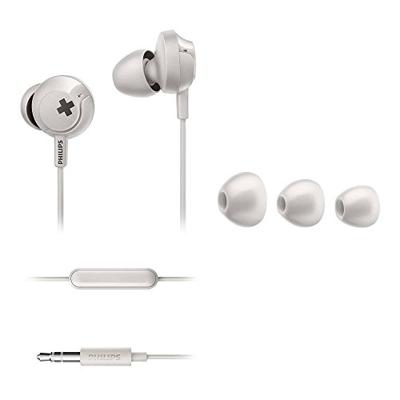 Philips Audio SHE4305WT/00 In-Ear Kopfhörer (Voluminöse Bässe, Integriertes Mikrofon, Geräuschisolation, Ergonomisches Design, 3 Ohrkappentypen) weiß