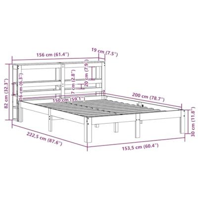 Bedframe met hoofdbord massief grenenhout wit 150x200 cm