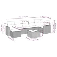 8-delige Loungeset met kussens poly rattan lichtgrijs - thumbnail