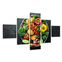 Schilderij - Groente in een houten ton, 5 luik, Premium print - thumbnail