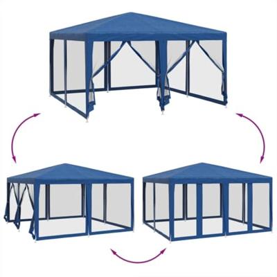 Partytent met 8 mesh zijwanden 4x4 m HDPE blauw - thumbnail