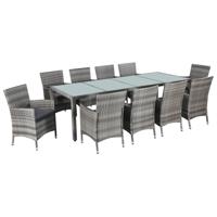11-delige Tuinset met kussens poly rattan grijs - thumbnail