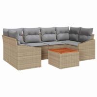 Tuinbankenset met opslag 7 pcs Beige en Licht Grijs poly rattan - thumbnail