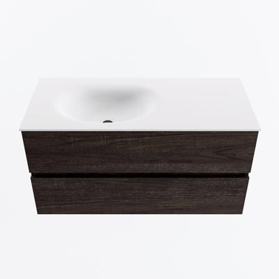 MONDIAZ VICA 100cm badmeubel onderkast Dark Brown 2 lades. Wastafel MOON links zonder kraangat, kleur Talc.