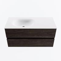 MONDIAZ VICA 100cm badmeubel onderkast Dark Brown 2 lades. Wastafel MOON links zonder kraangat, kleur Talc. - thumbnail