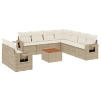 10-delige Loungeset met kussens poly rattan beige - thumbnail