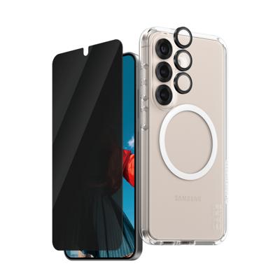 PanzerGlass CARE Flagship 3-in-1 Set (hoesje + beschermglas) Samsung Galaxy S25 Transparant, Zwart Inductieve lading, Stootbestendig